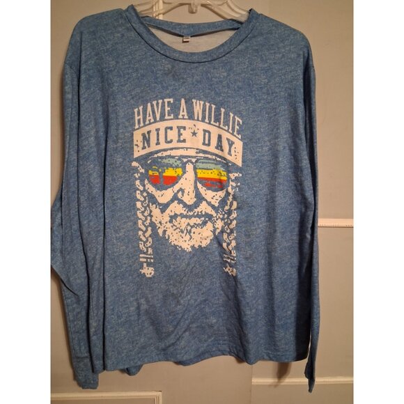 Willie Nelson Long Sleeve T Shirt Size 2XL Have A Willie Nice Day Blue - Picture 1 of 8